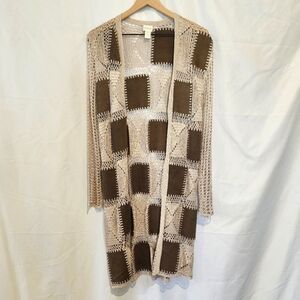 Suede Crochet Long Line‎ Cardigan Womens Size S (4/6) Festival Funky Boho Hippie